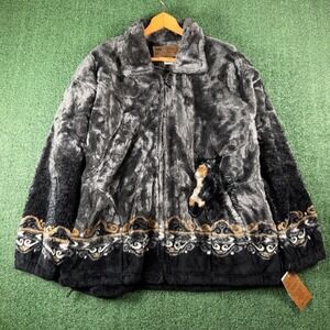 Bear Ridge Outfitters Fleece Jacket Mens XL Gray NEW Horse Graphic Faux Fur Zip